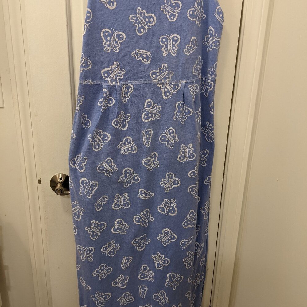 Women's Vintage Fresh Produce Maxi Dress Blue w/ White Butterflies Sz XL